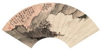 溥儒 秋江独泛图 扇面镜心